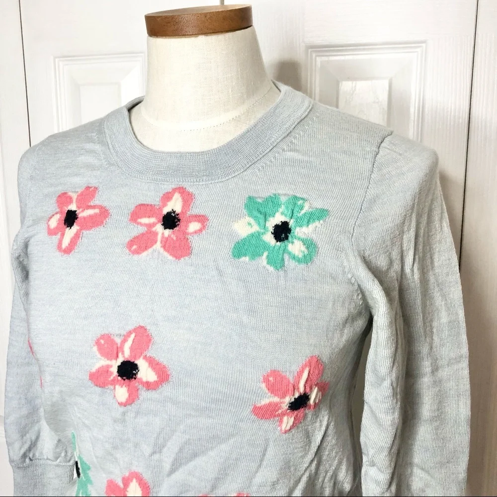 J. Crew Tippi 💯% merino wool floral sweater, 3/4 sleeve, style 01003